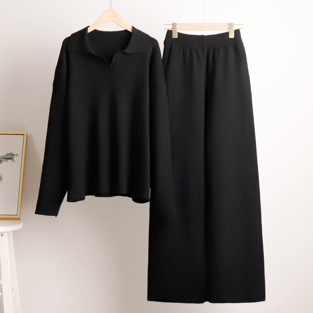Teagan | Women’s Collared Sweater and Wide Leg Pants Set