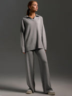 Teagan | Women’s Collared Sweater and Wide Leg Pants Set