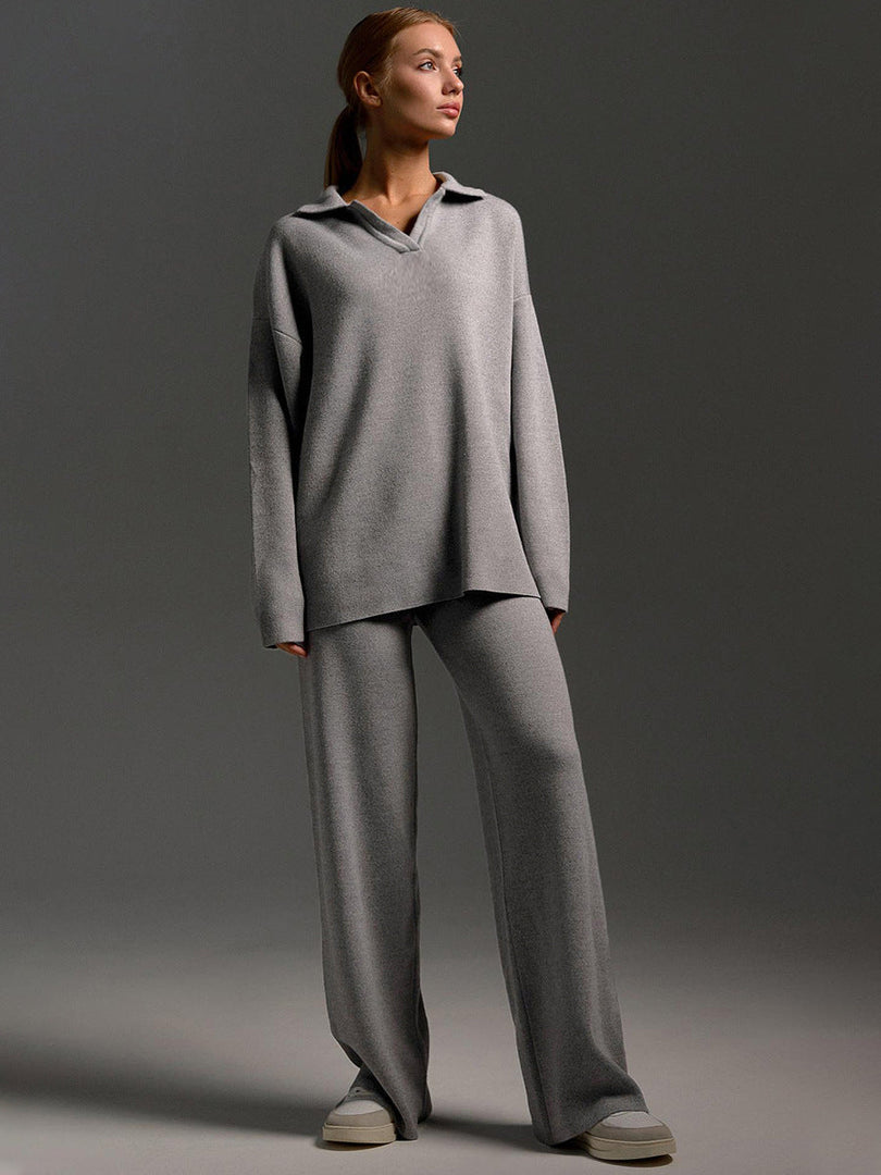 Teagan | Women’s Collared Sweater and Wide Leg Pants Set