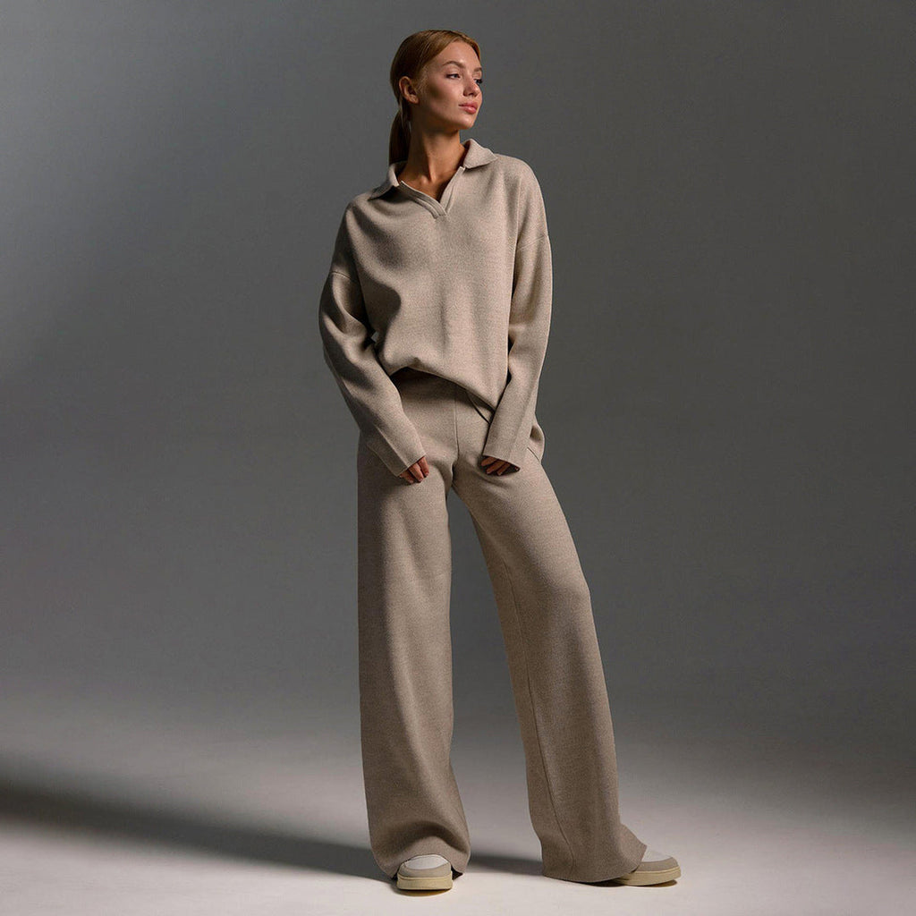 Teagan | Women’s Collared Sweater and Wide Leg Pants Set