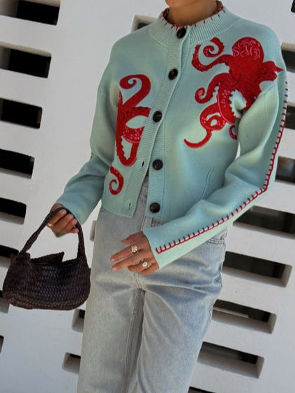 Wren | Women's Octopus Graphic Print Button Cardigan