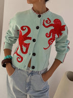 Wren | Women's Octopus Graphic Print Button Cardigan
