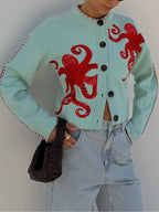 Wren | Women's Octopus Graphic Print Button Cardigan
