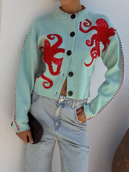 Wren | Women's Octopus Graphic Print Button Cardigan