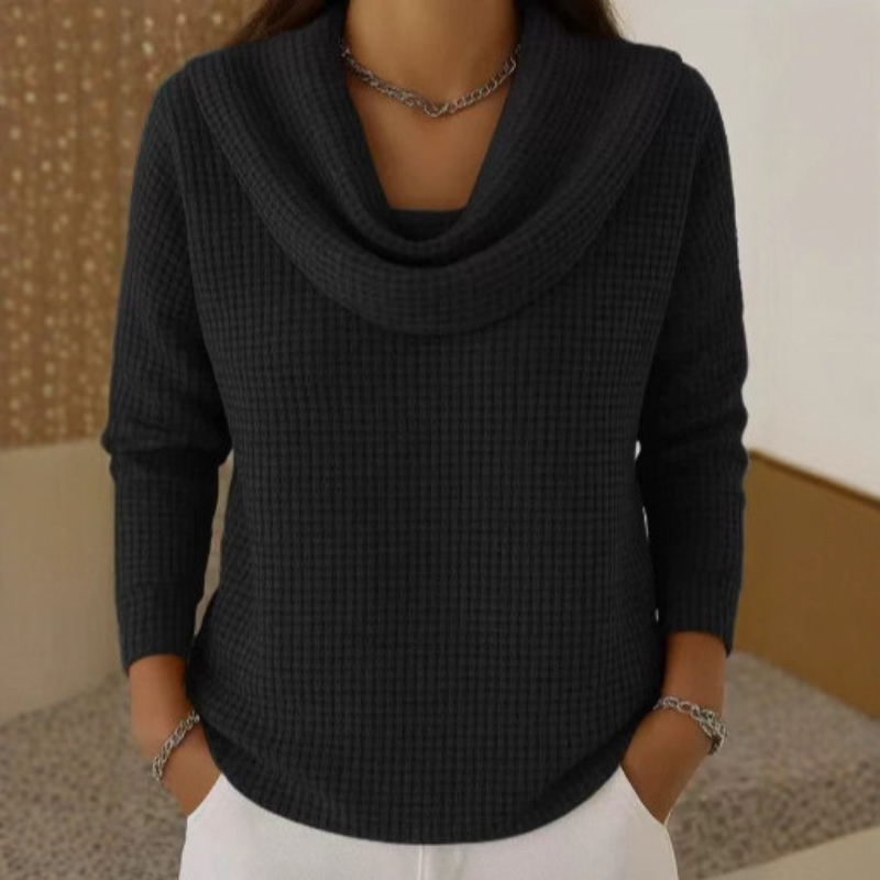 Marisela | Women's Waffle Knit Cowl Neck Sweater