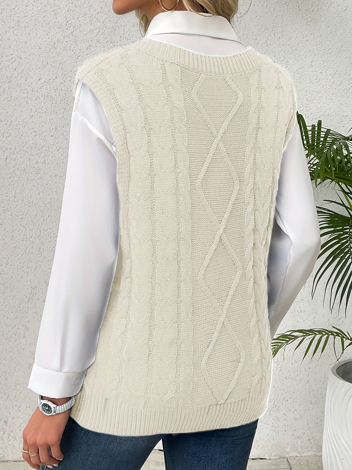 Delaney | Women's Cable Knit V-Neck Sweater Vest