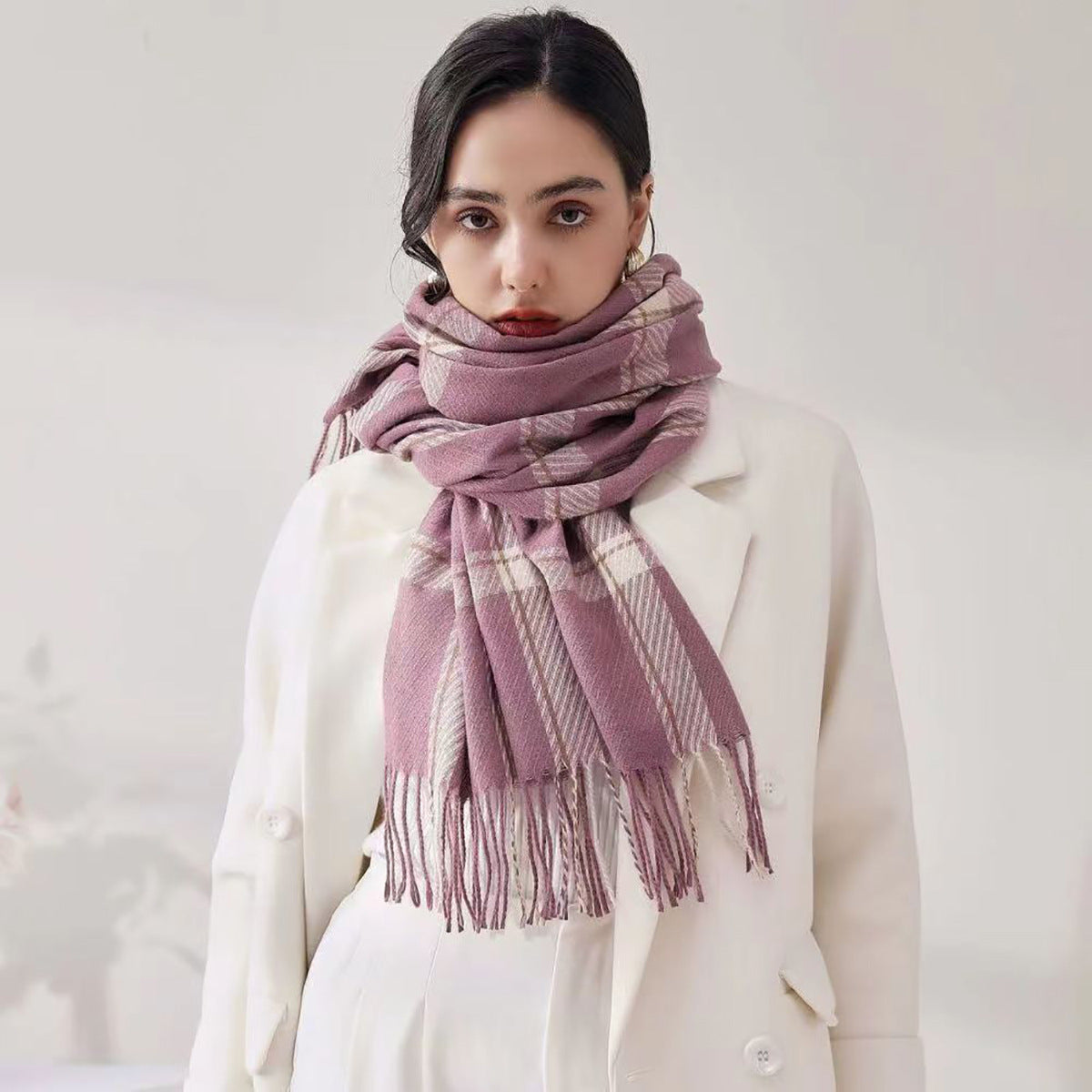 Bianca | Women’s Checked Scarf with Fringe Ends