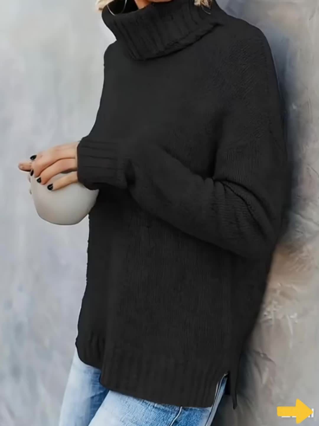 Isolde | Women's Cotton Turtleneck Sweater with Split Hem for Casual Fall Wear