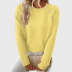 Naomi | Women's Crew Neck Pullover with Pearl Button Shoulder Trim