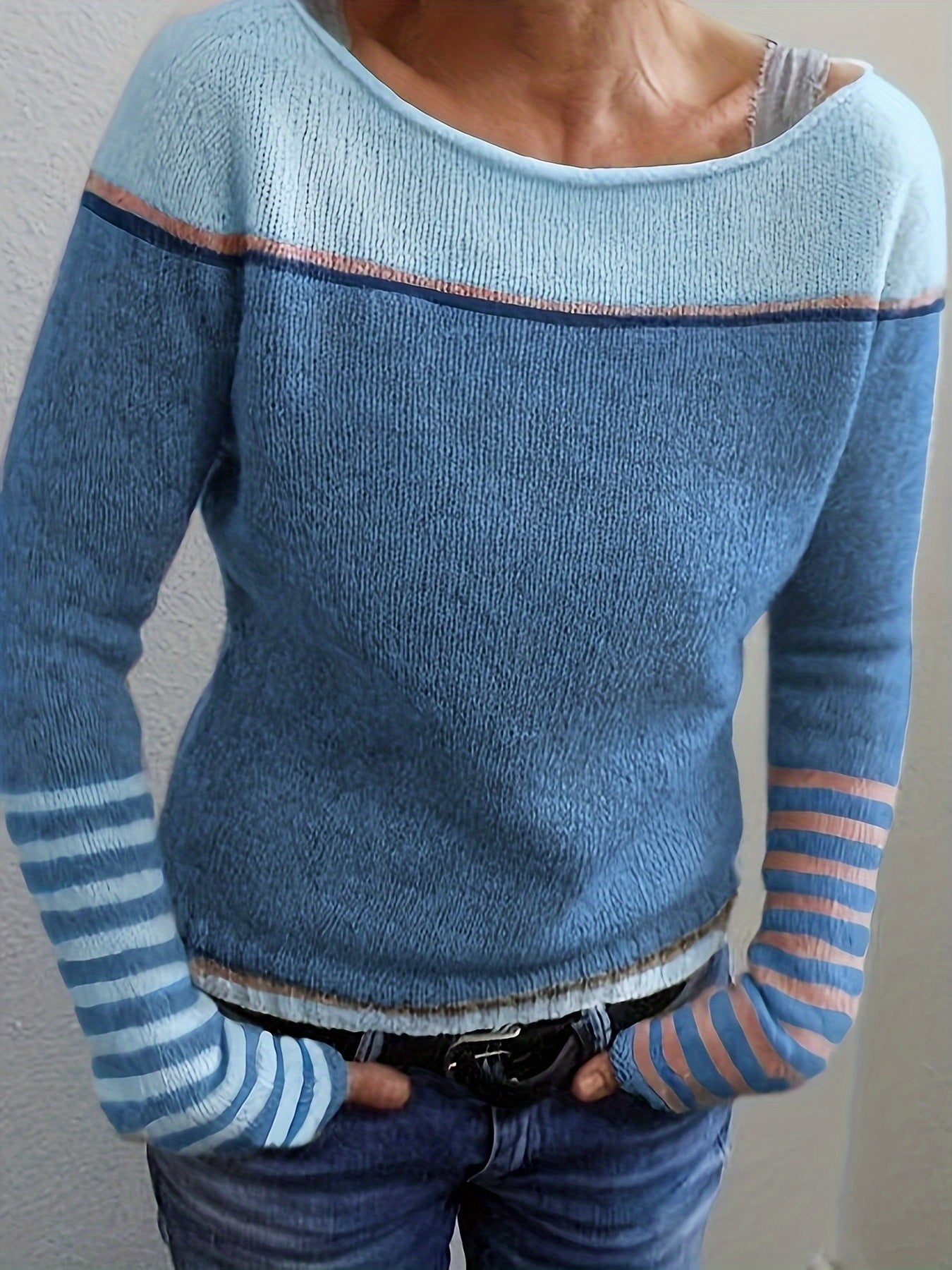 Ophelia | Women's Colorblock Sweater with Mismatched Striped Cuffs