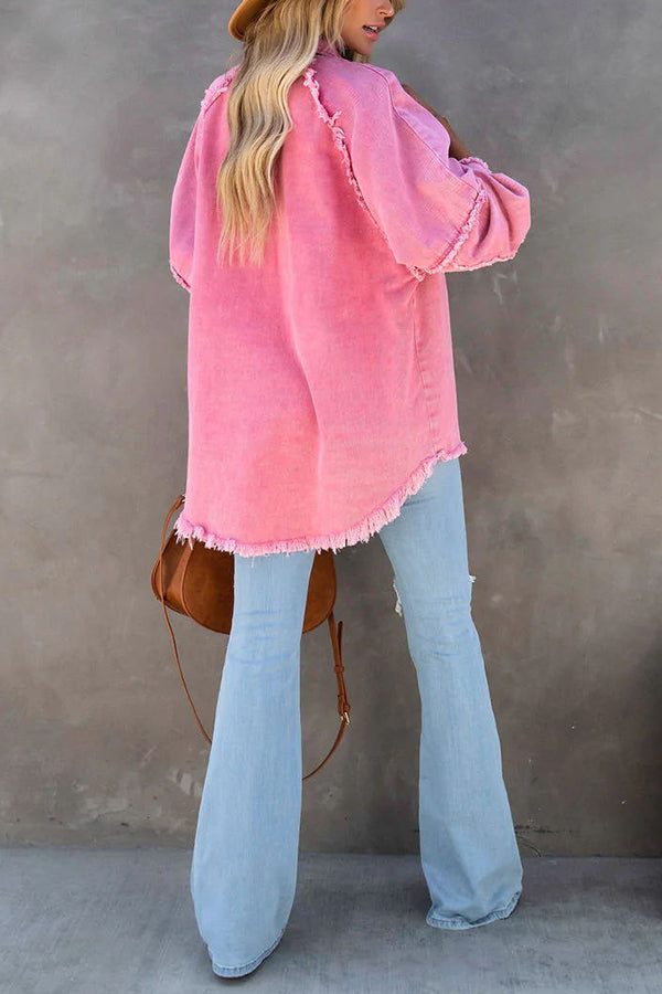 Camille | Women's Oversized Frayed Denim Shirt Jacket