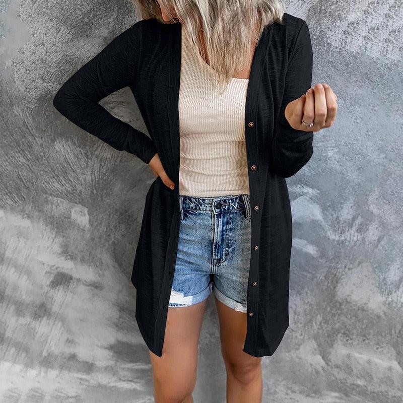 Wilhelmina | Women's Longline Button-Front Cardigan in Soft Lightweight Knit