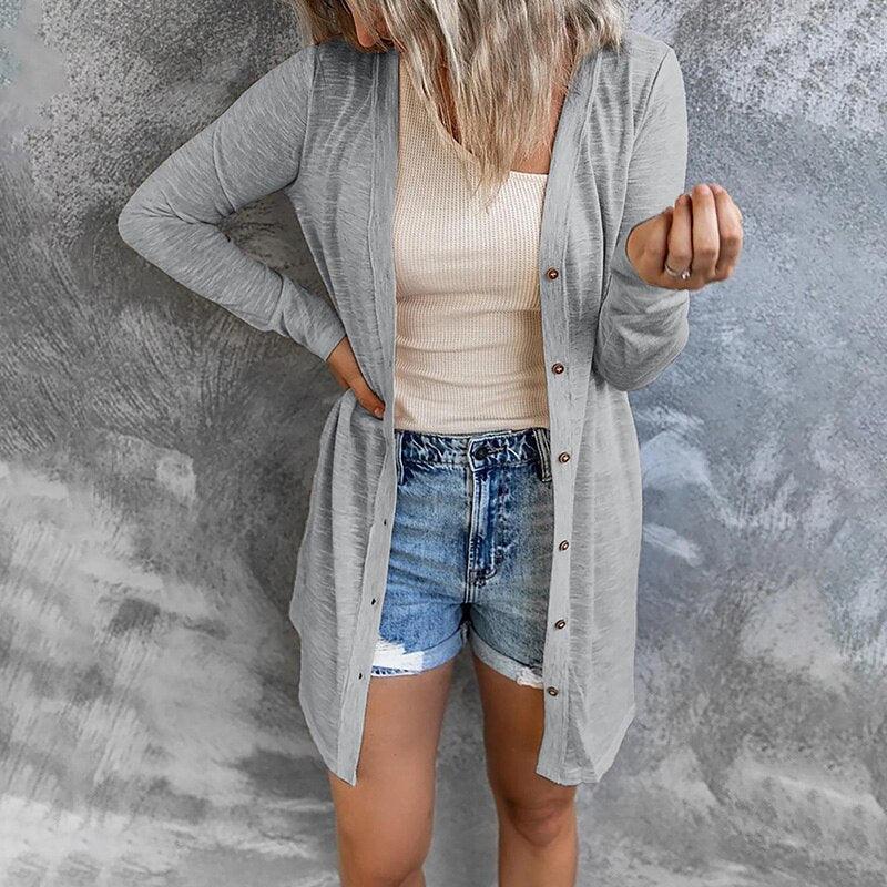 Wilhelmina | Women's Longline Button-Front Cardigan in Soft Lightweight Knit