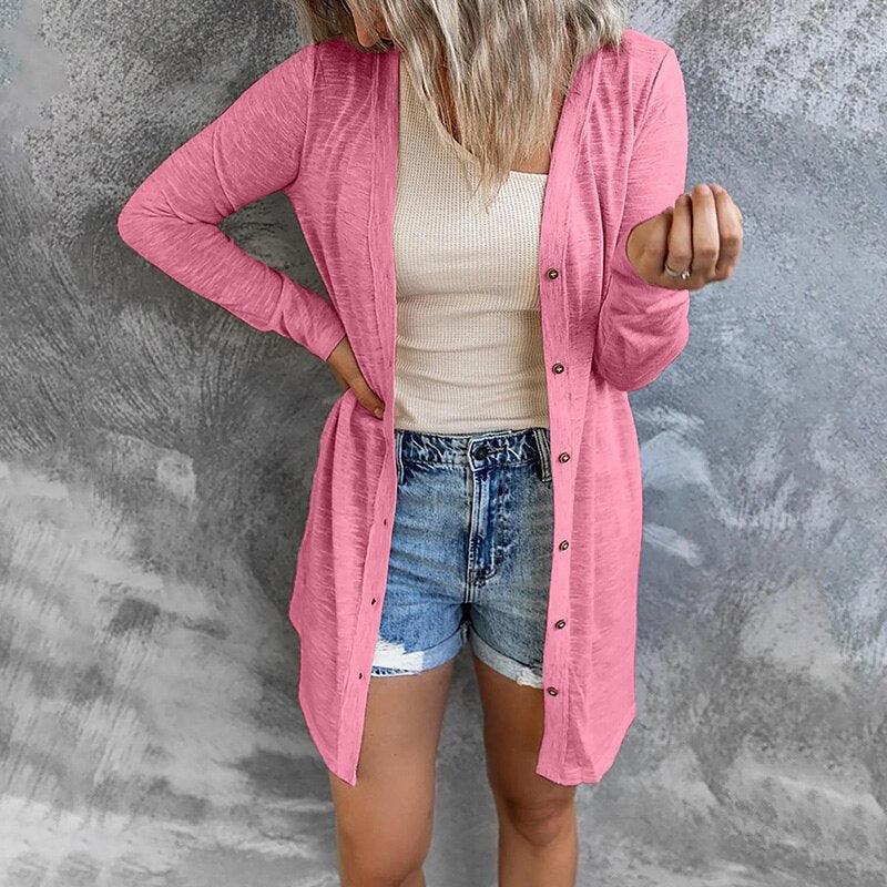 Wilhelmina | Women's Longline Button-Front Cardigan in Soft Lightweight Knit