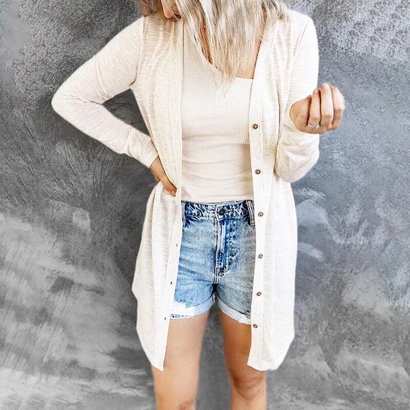 Wilhelmina | Women's Longline Button-Front Cardigan in Soft Lightweight Knit