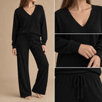 Cassidy | Women’s V Neck Loungewear Set with Wide Leg Pants