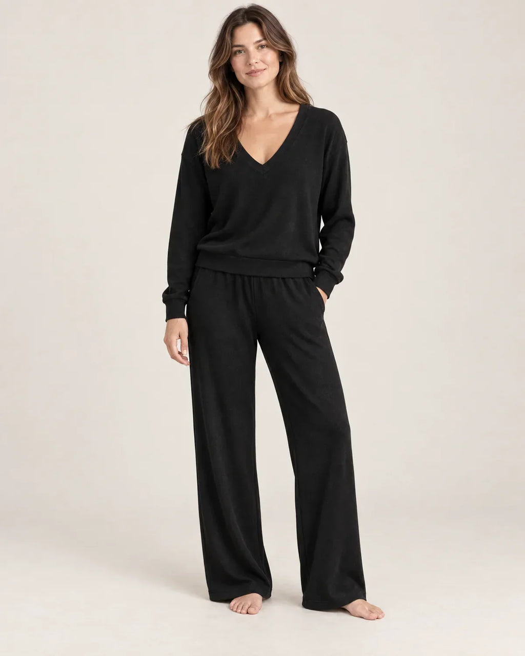 Cassidy | Women’s V Neck Loungewear Set with Wide Leg Pants