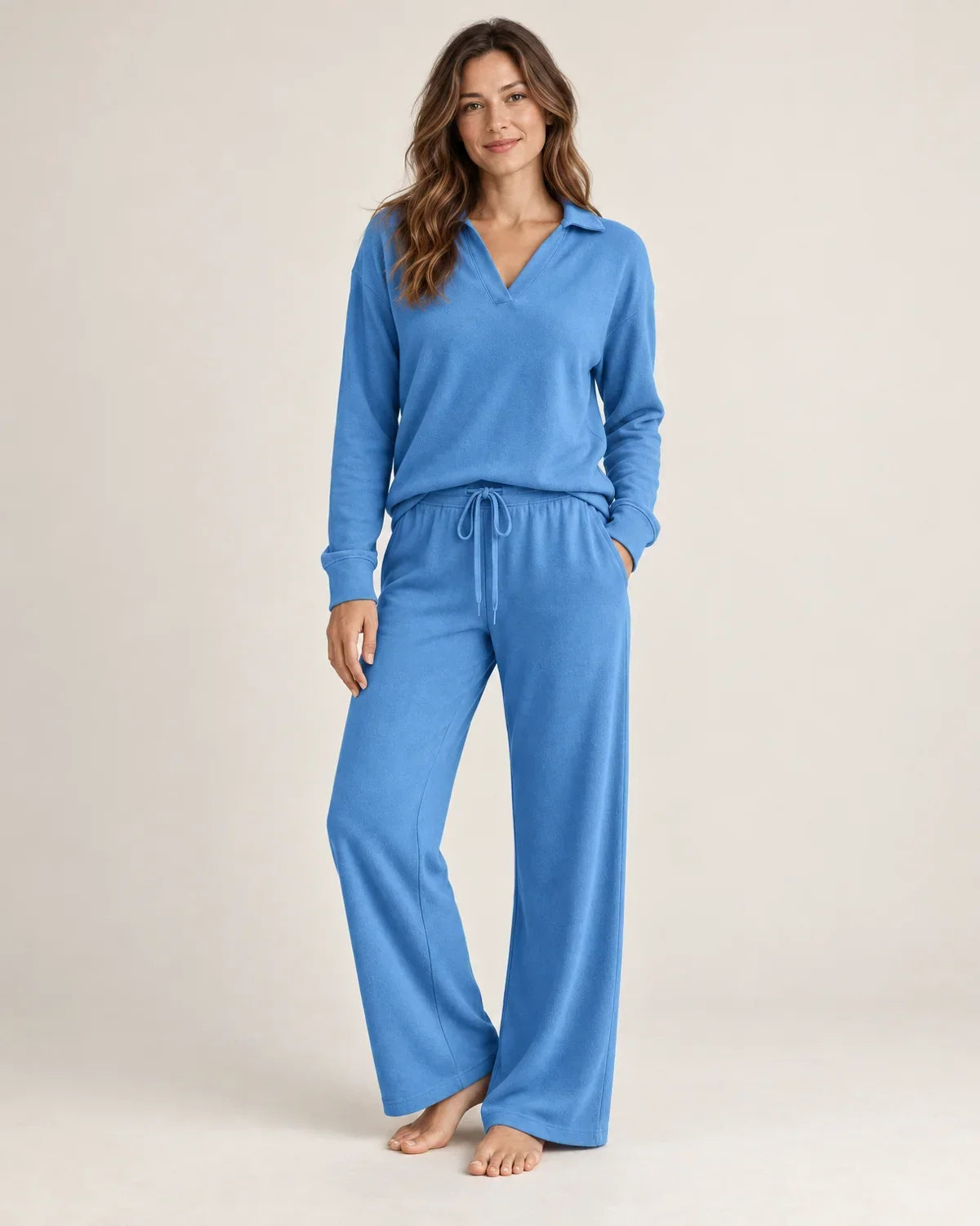 Cassidy | Women’s V Neck Loungewear Set with Wide Leg Pants
