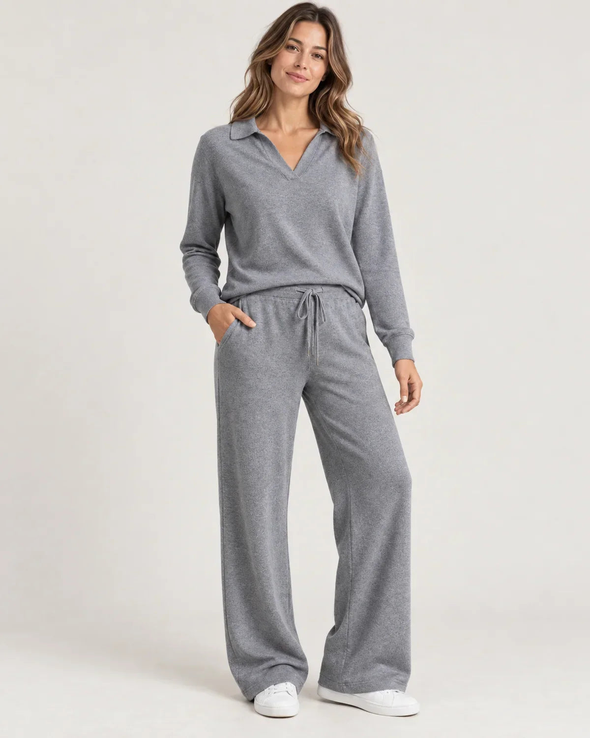 Cassidy | Women’s V Neck Loungewear Set with Wide Leg Pants