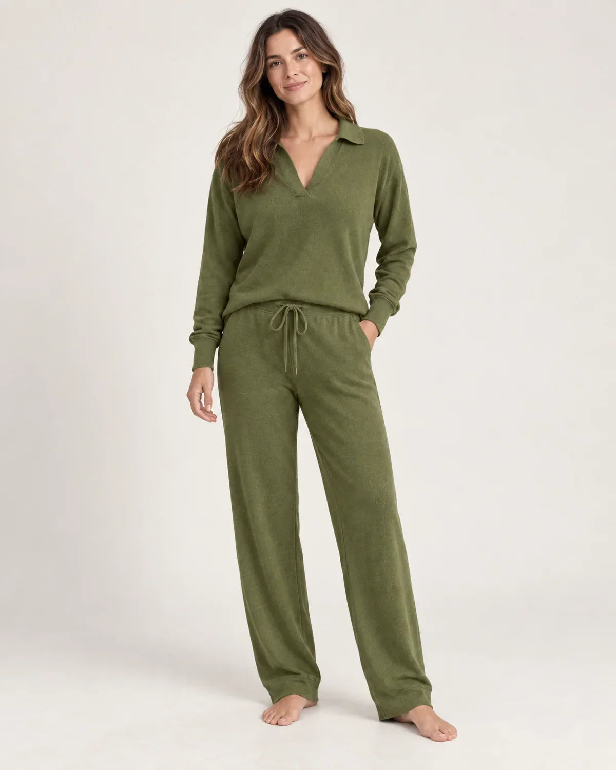 Cassidy | Women’s V Neck Loungewear Set with Wide Leg Pants
