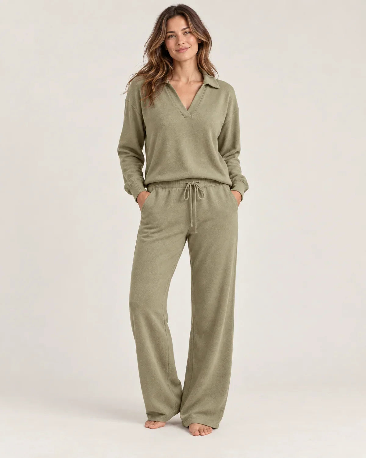 Cassidy | Women’s V Neck Loungewear Set with Wide Leg Pants