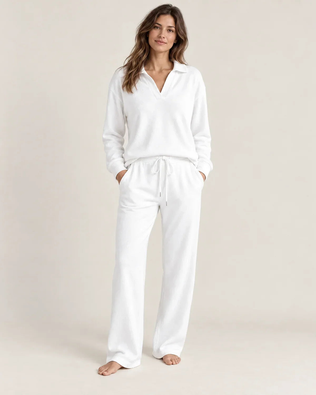 Cassidy | Women’s V Neck Loungewear Set with Wide Leg Pants