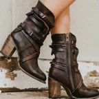Amabelle | Women's Buckle Strap Heeled Ankle Boots with Block Heel