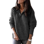Amaia | Women's Chunky Knit Half Zip Sweater with Fold Over Collar