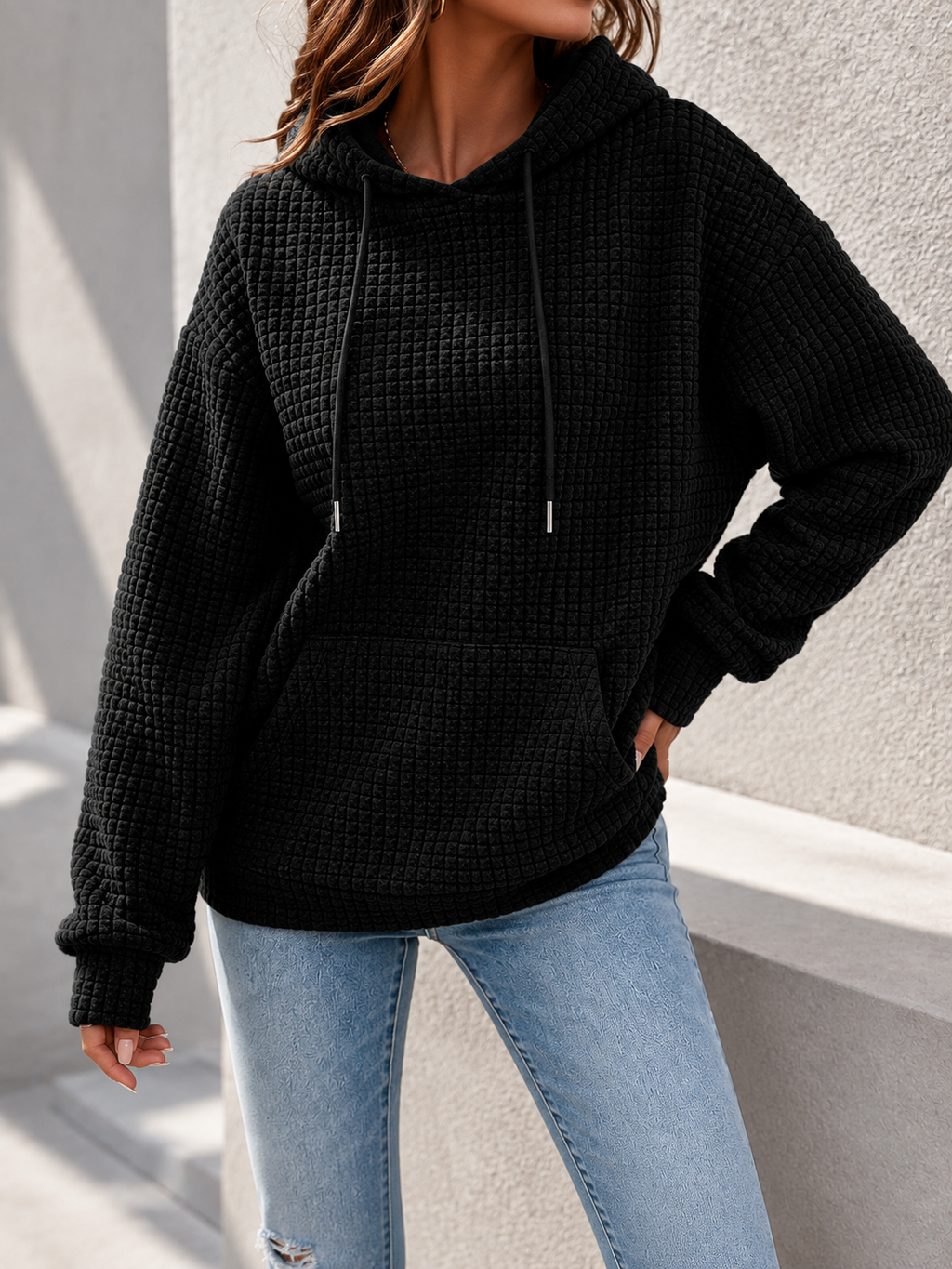 Persephone | Women's Textured Waffle Knit Pullover Hoodie