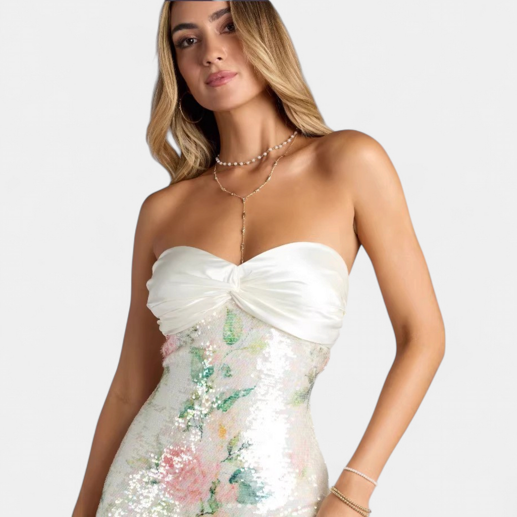 Camille | Women's Floral Sequin Strapless Homecoming Dress with Sweetheart Neckline