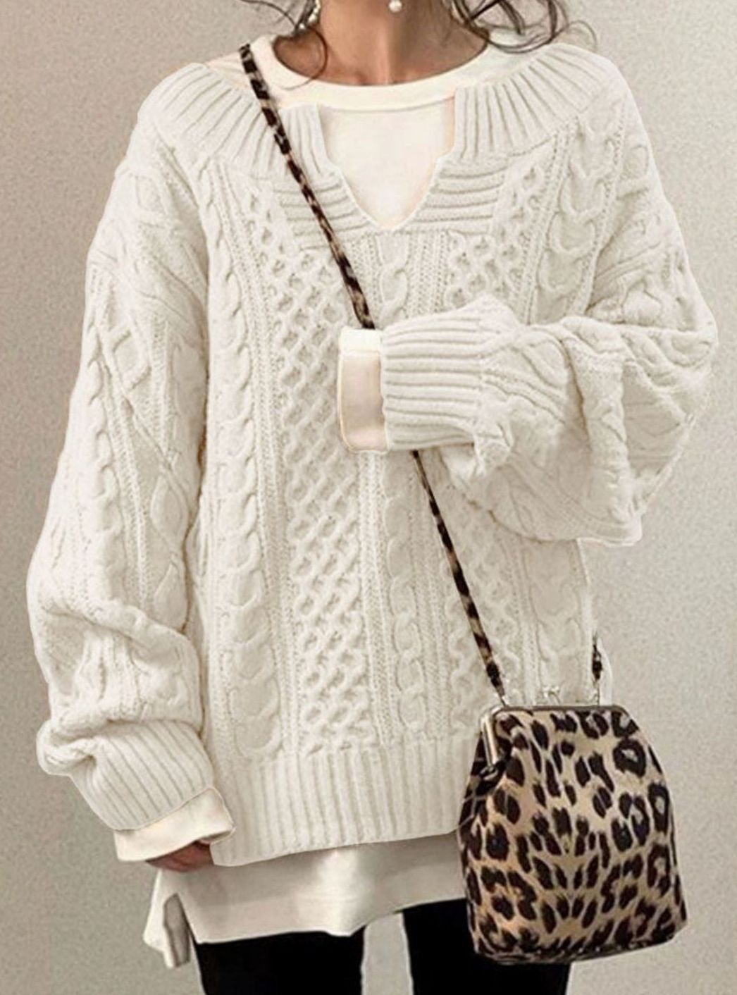 Audrey | Women's Oversized Cable Knit V-Neck Sweater