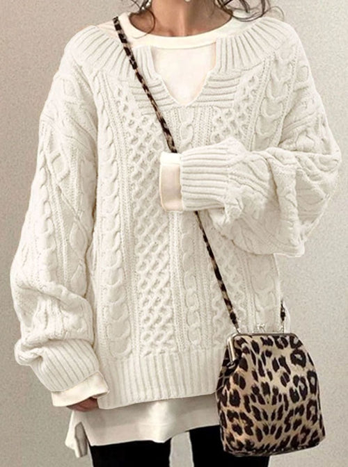 Audrey | Women's Oversized Cable Knit V-Neck Sweater