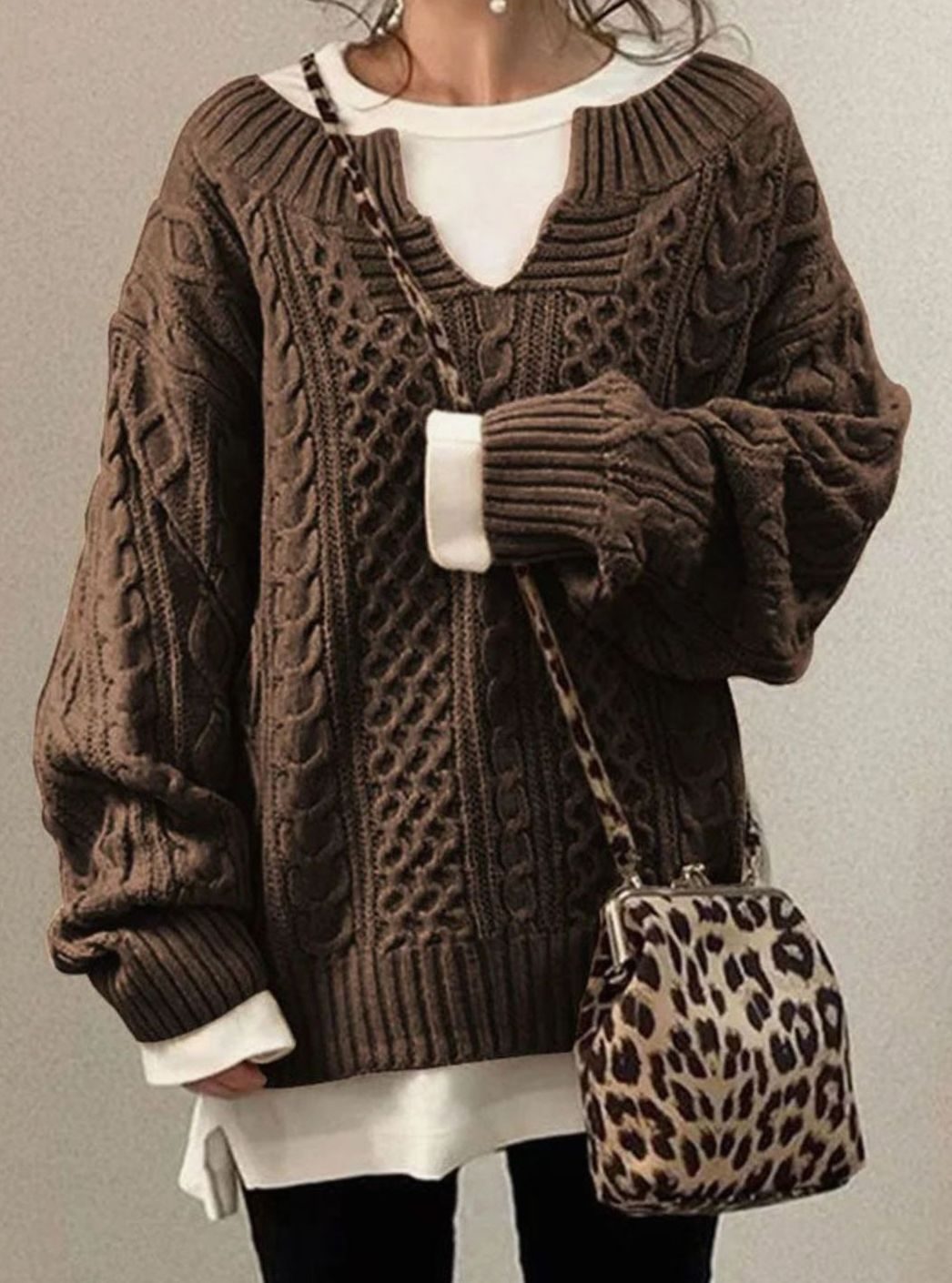 Audrey | Women's Oversized Cable Knit V-Neck Sweater