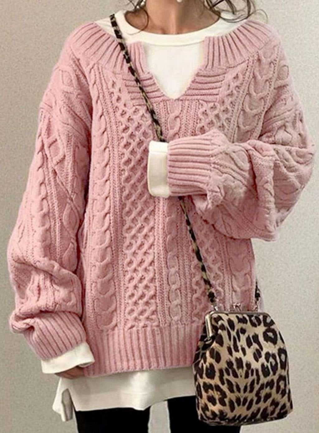 Audrey | Women's Oversized Cable Knit V-Neck Sweater