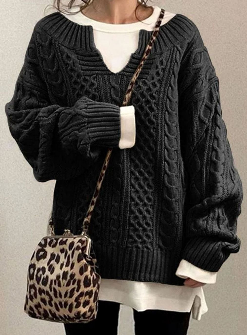 Audrey | Women's Oversized Cable Knit V-Neck Sweater