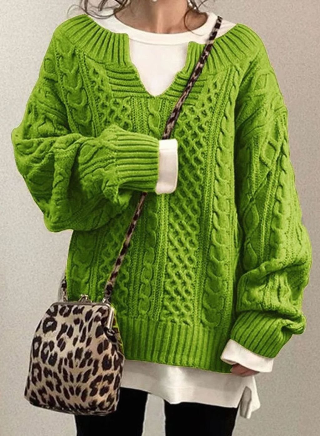 Audrey | Women's Oversized Cable Knit V-Neck Sweater
