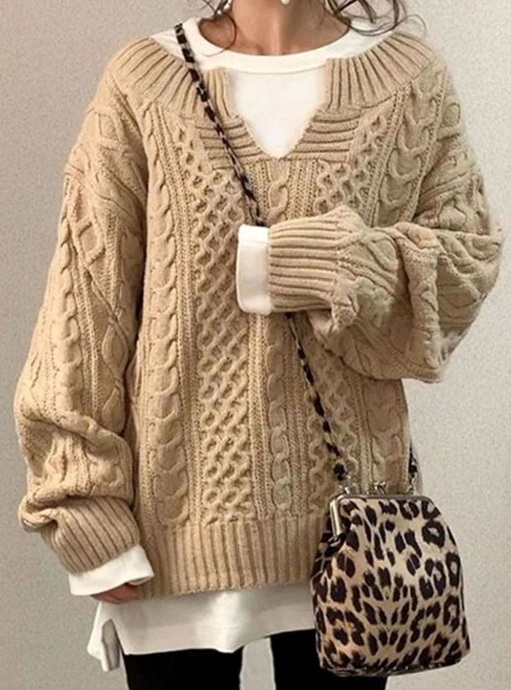 Audrey | Women's Oversized Cable Knit V-Neck Sweater
