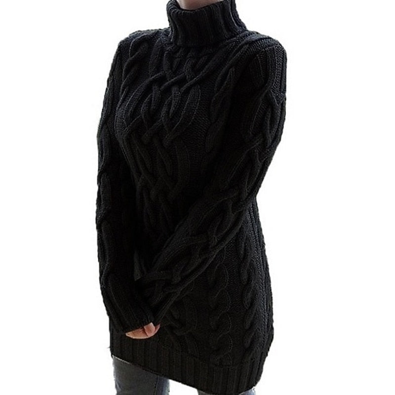 Wilhelmina | Women's Cable Knit Turtleneck Mini Sweater Dress
