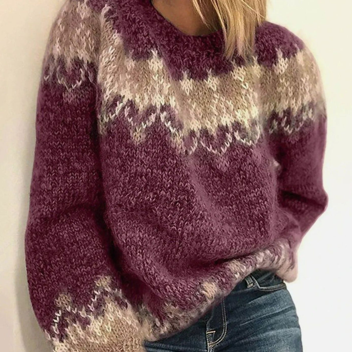 Aurora | Women's Relaxed Fair Isle Crew Neck Sweater