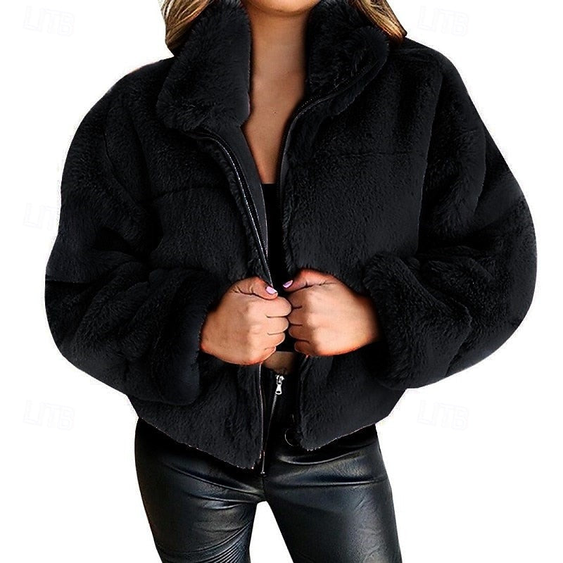 Marisette | Women's Cropped Faux Fur Teddy Bomber Jacket