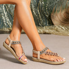Boho Rhinestone Beaded Toe Ring Flat Sandal