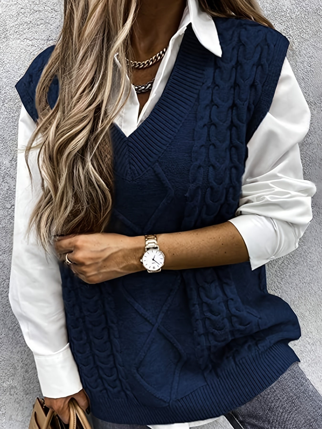 Delaney | Women's Cable Knit V-Neck Sweater Vest
