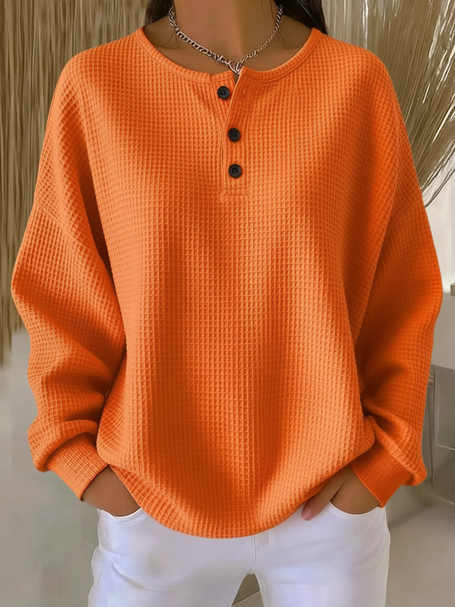 Zara | Women's Oversized Waffle Knit Button Placket Sweater