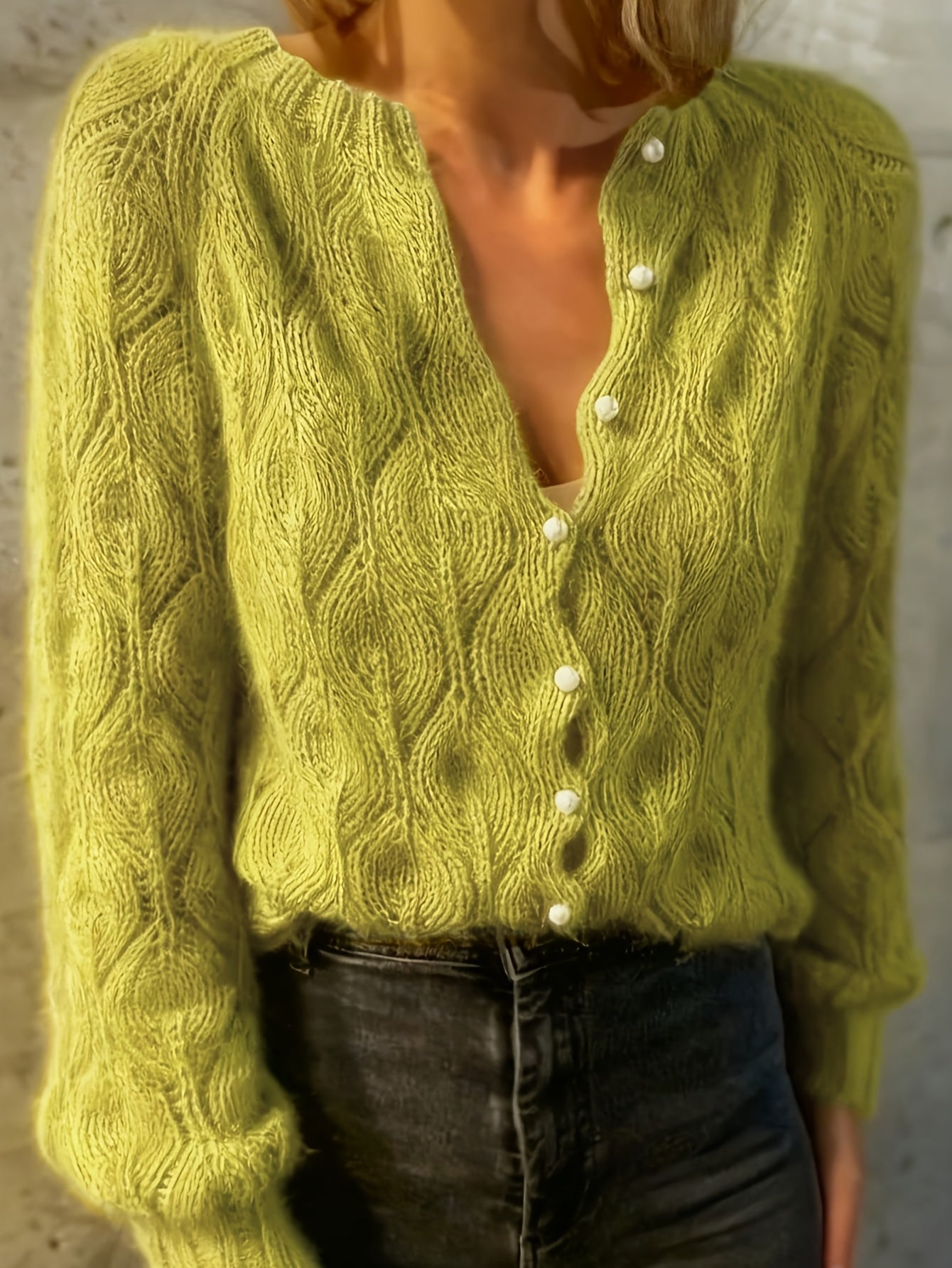 Jolene | Women's Pearl Button Cardigan in Faux Mink Textured Knit