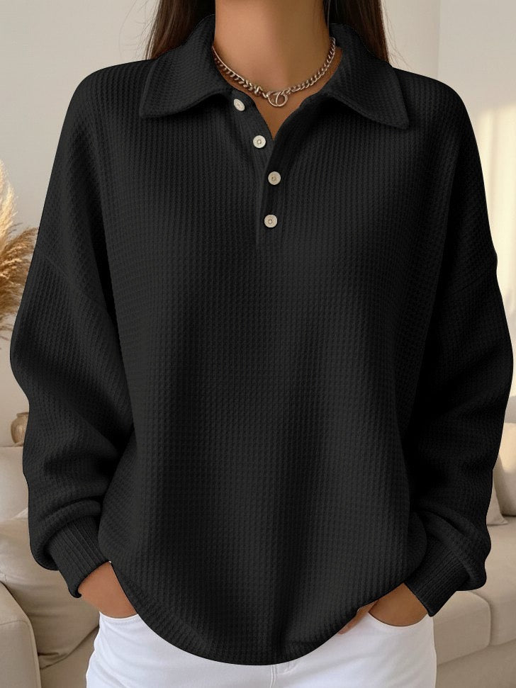 Freya | Women's Waffle Knit Collared Henley Sweater for Casual Autumn Wear