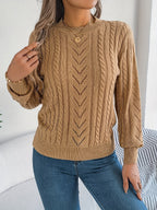 Elspeth | Women's Pointelle Cable Knit Crew Neck Sweater