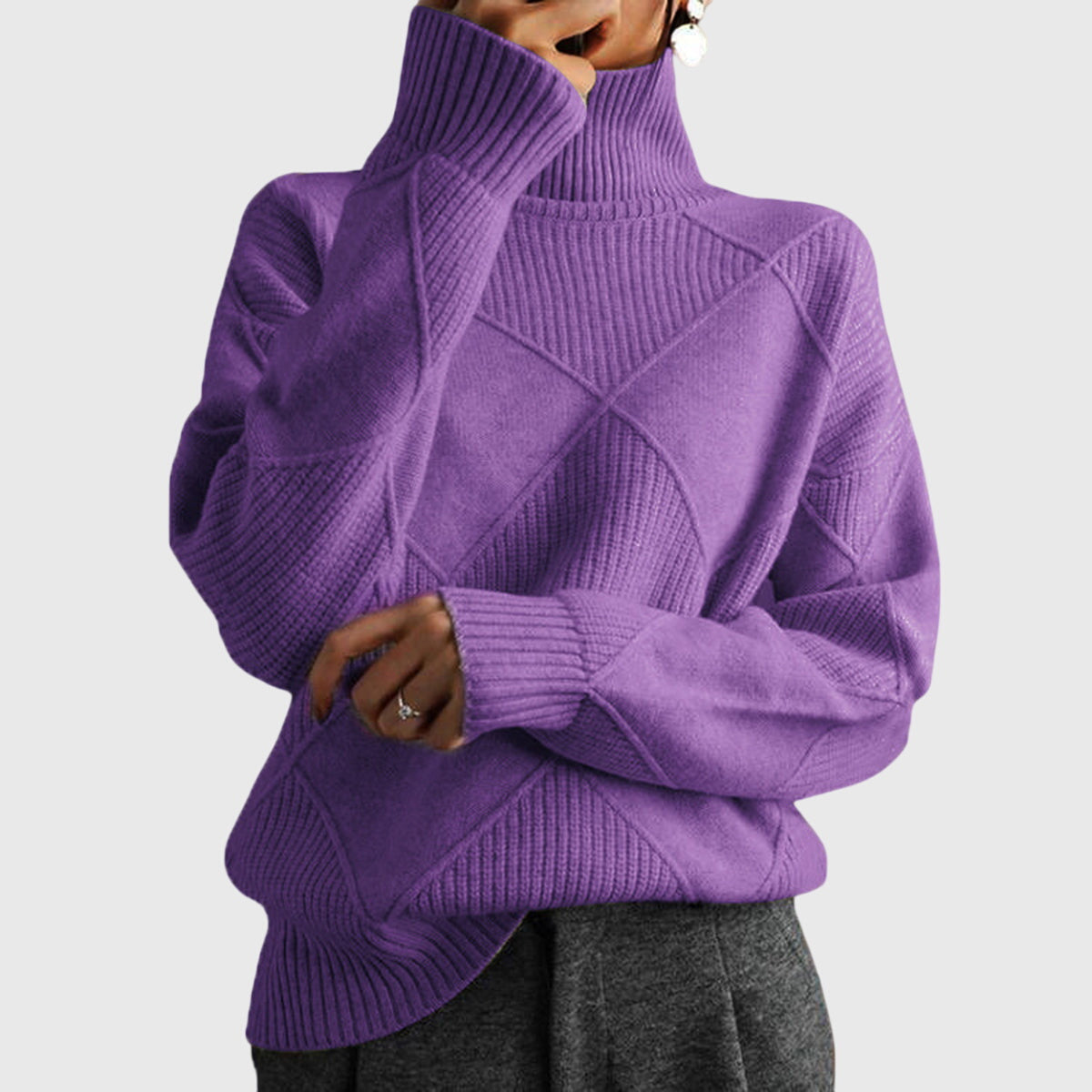 Sienna | Women's Diagonal Seam Roll Neck Sweater for Cosy Winter Wear