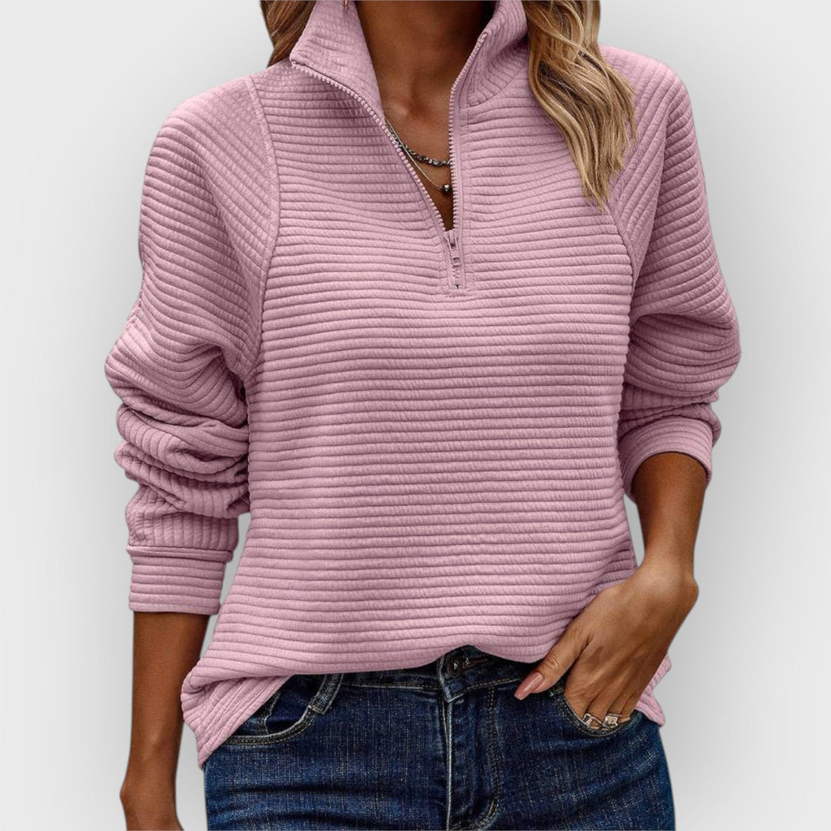Isla | Women's Textured Ribbed Quarter-Zip Pullover