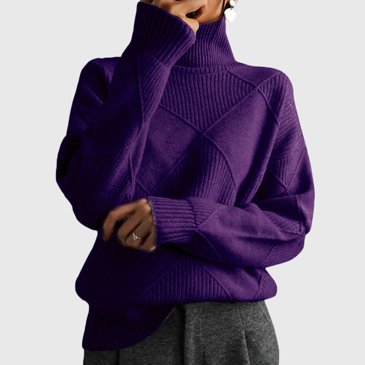 Sienna | Women's Diagonal Seam Roll Neck Sweater for Cosy Winter Wear