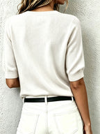 Delphine | Women's Cashmere Wool Short-Sleeve V-Neck Sweater with Ribbed Collar